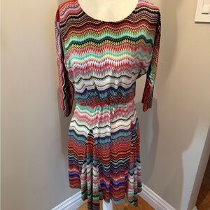 Multicolor Zigzag Pattern Midi Dress